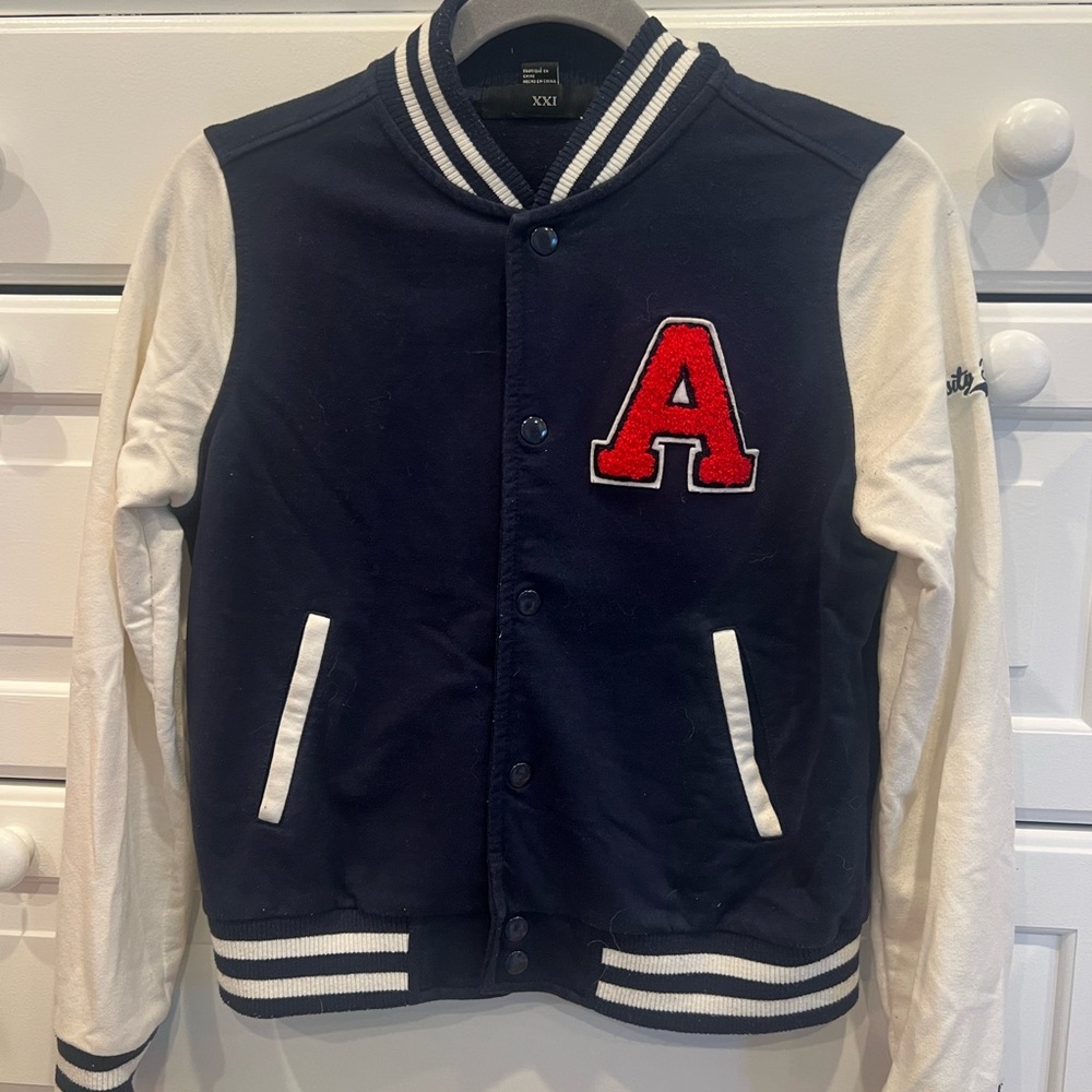 Vintage Y2K Navy and white varsity jacket from forever 21